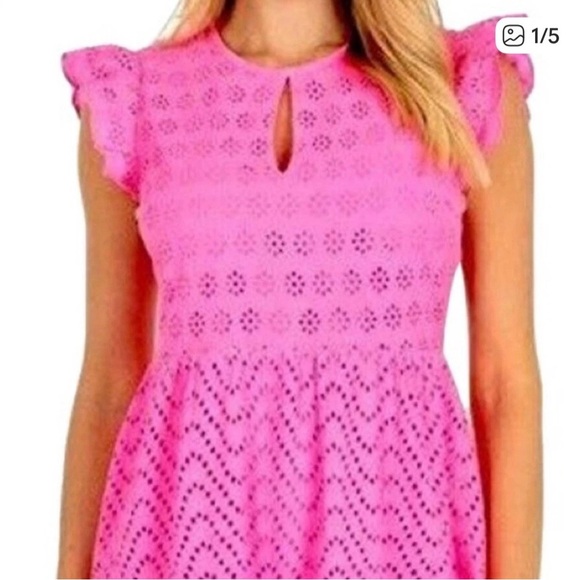 NWOT Vineyard Vines Allamanda Pink Eyelet Short Sleeved Dress Size 10 - Picture 2 of 10